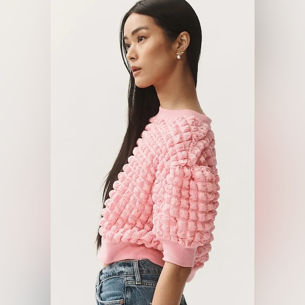 Maeve Anthropologie Puff Sleeve Pastel Pink Bubble Top In M NWT - Picture 2 of 10